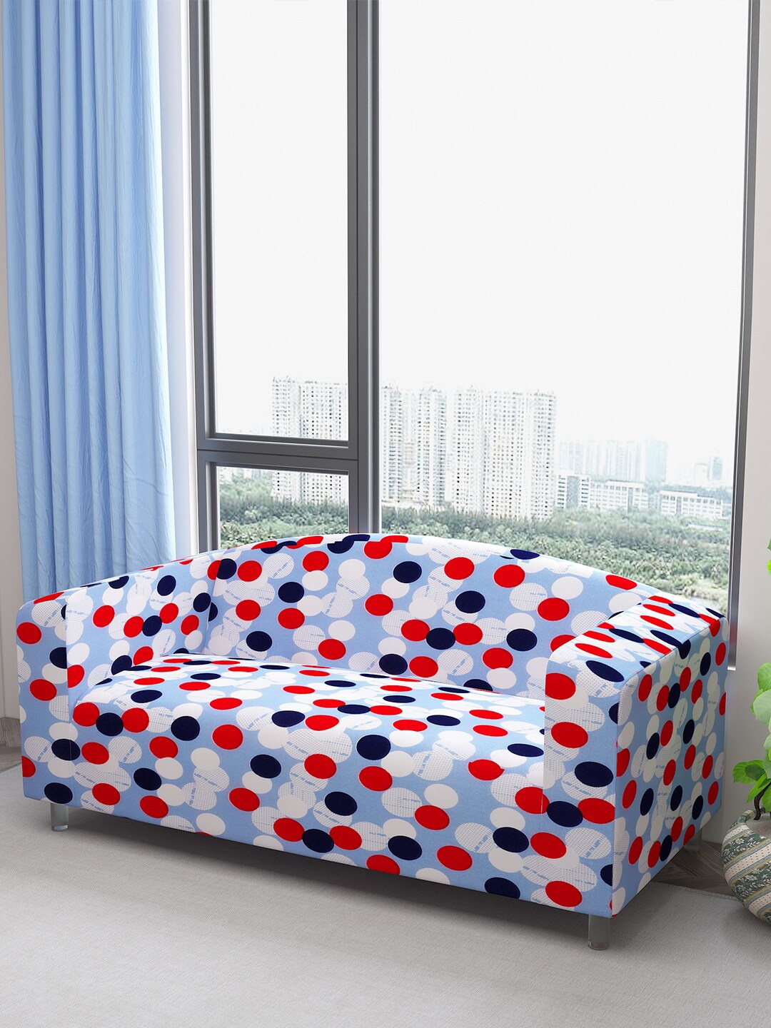 

DREAM CARE Blue & Red Printed Waterproof & Flexible 3-Seater Sofa Cover