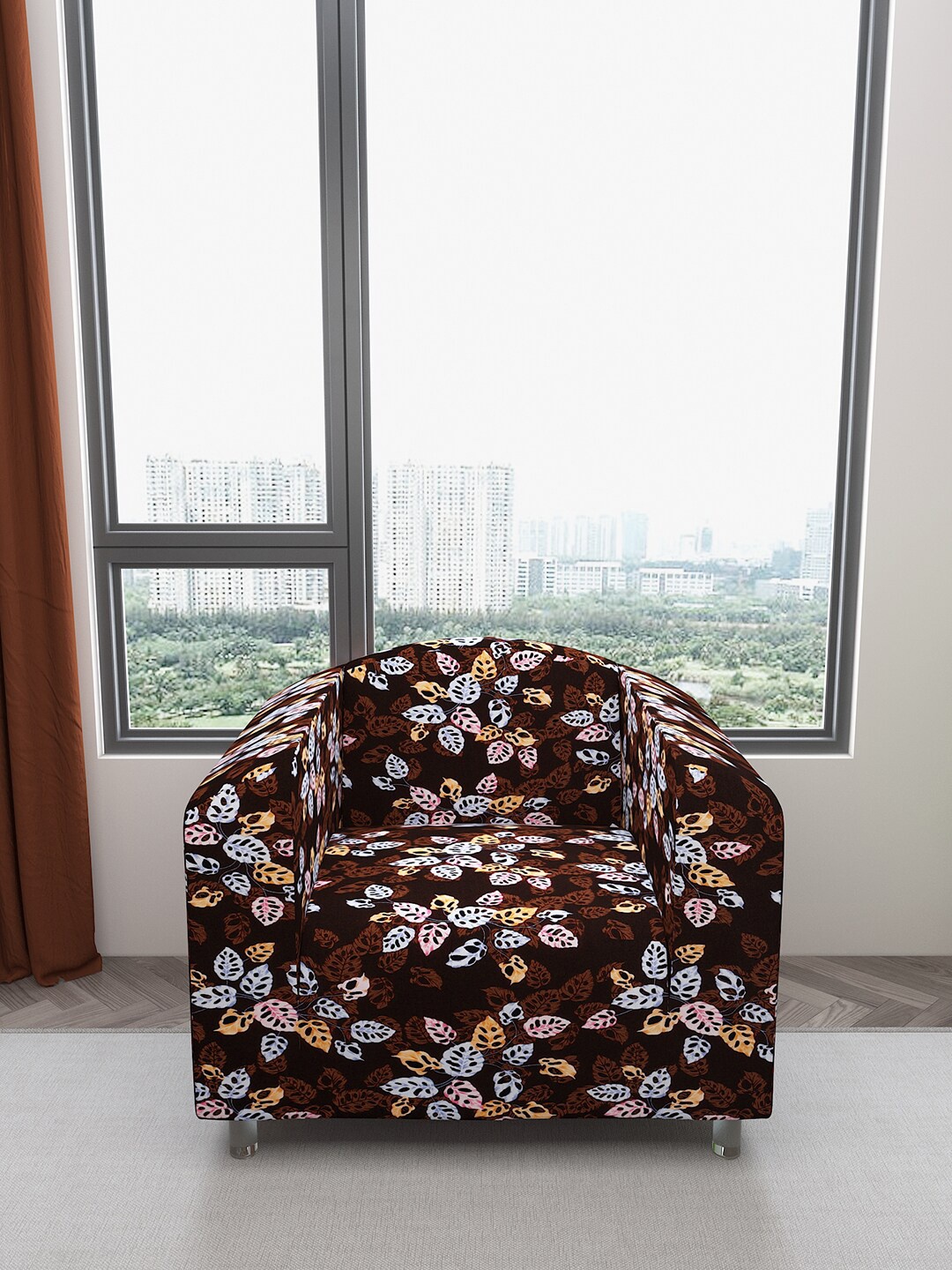 

DREAM CARE Brown & Blue Printed Waterproof 1-Seater Sofa Cover
