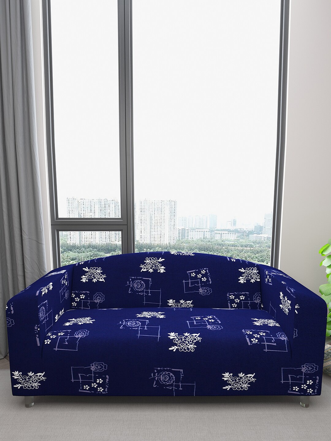 

DREAM CARE Blue & White Printed Waterproof & Flexible 3-Seater Sofa Cover