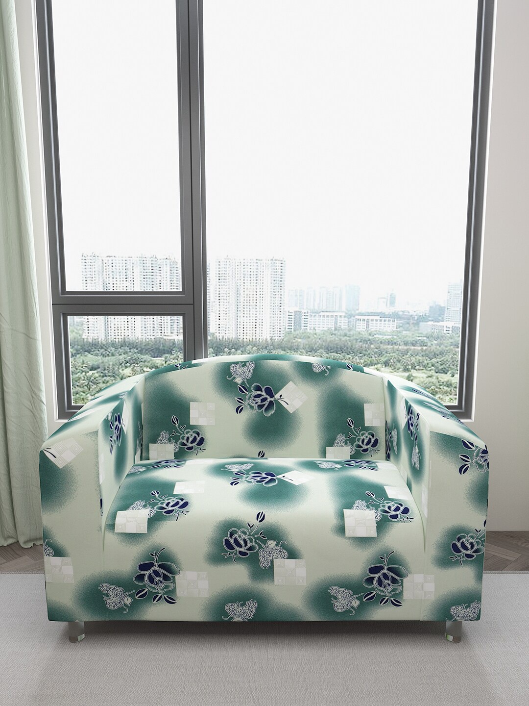 

DREAM CARE Green & White Printed Waterproof 2-Seater Sofa Cover