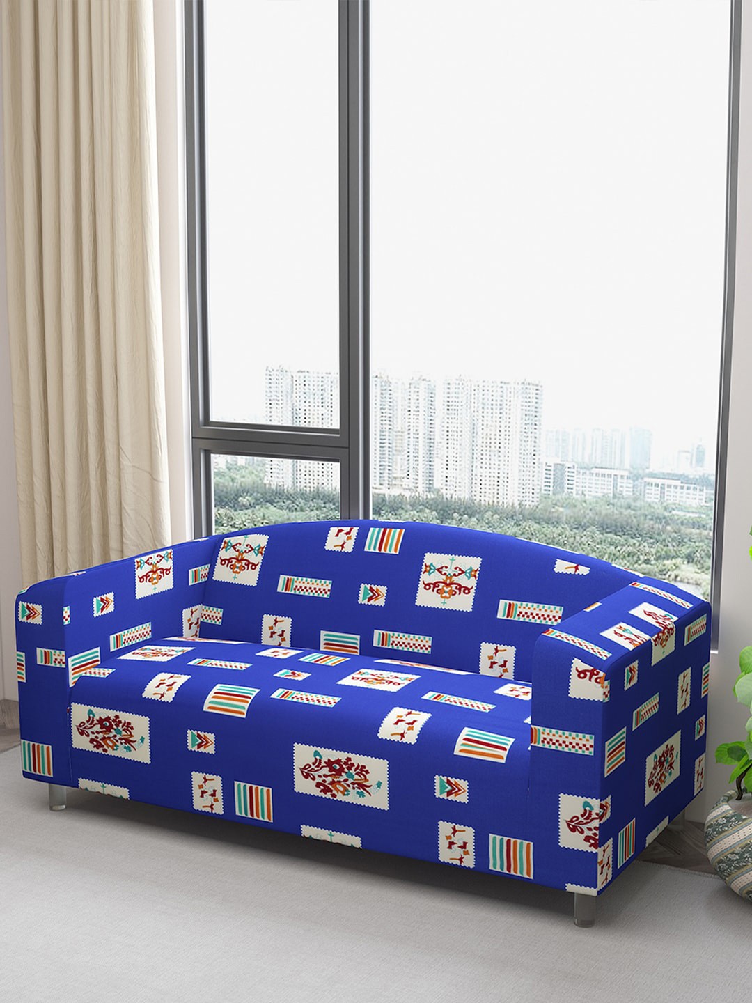 

DREAM CARE Purple & Beige Printed Waterproof & Flexible 3-Seater Sofa Cover