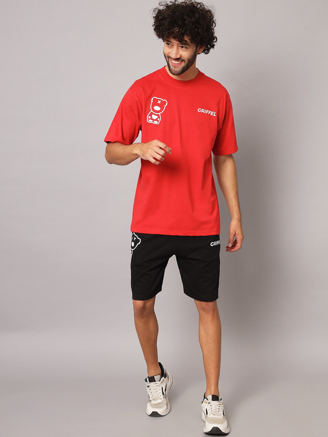 

GRIFFEL Typography Printed Pure Cotton T-shirt with Shorts, Red