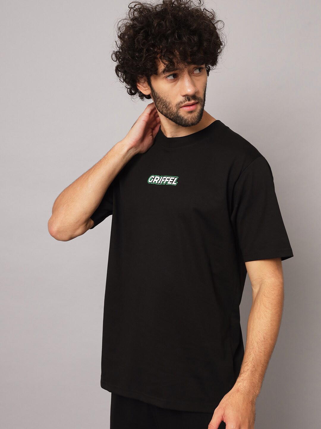 

GRIFFEL Men Printed Pure Cotton T-shirt with Trousers, Black
