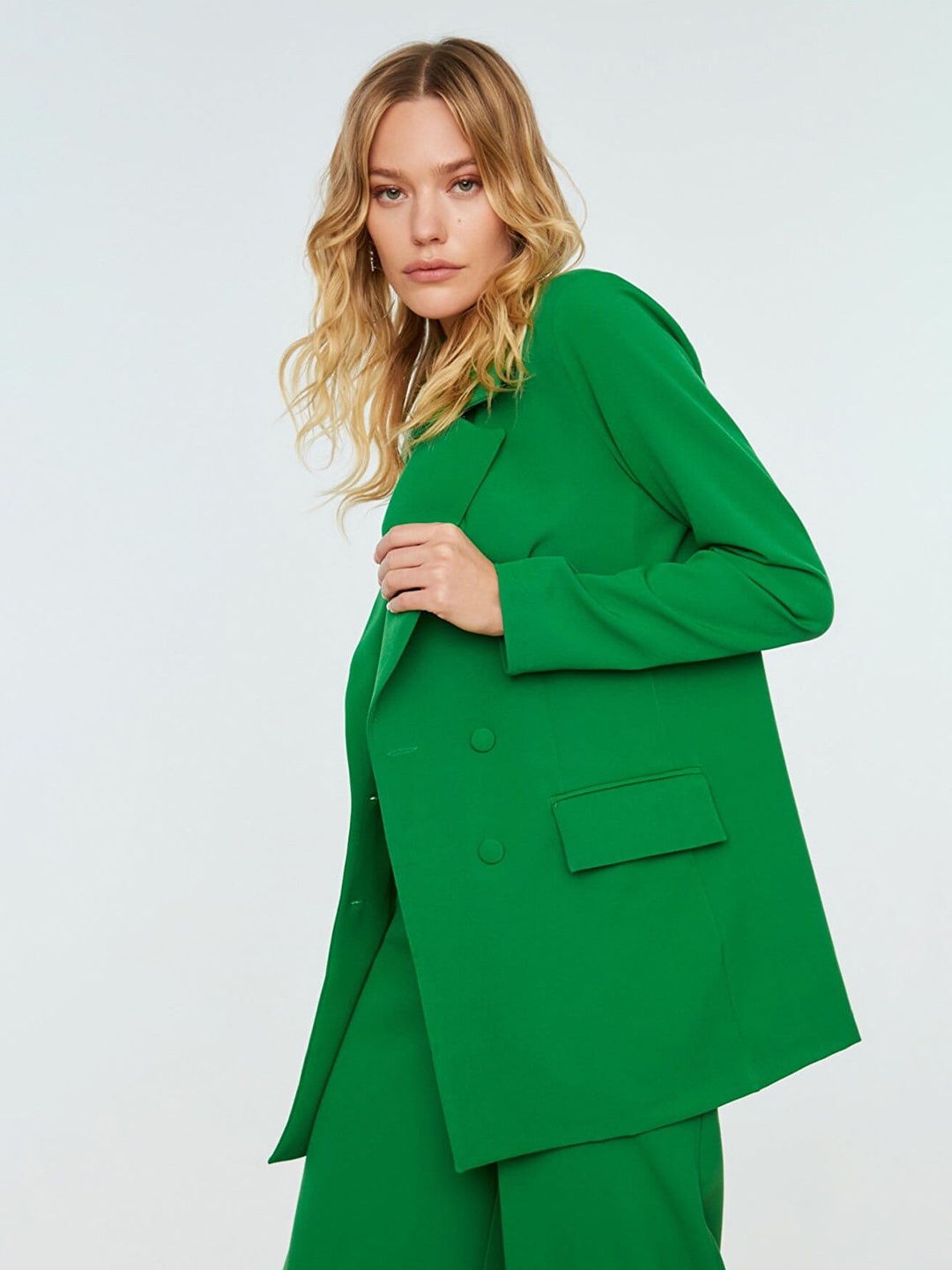 

Trendyol Notched Lapel Long Sleeves Double Breasted Blazer, Green