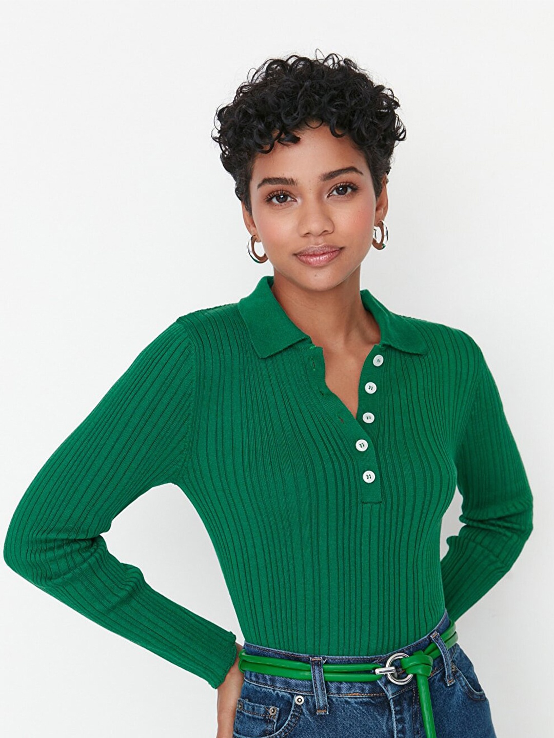 

Trendyol Striped Self Design Shirt Style Top, Green