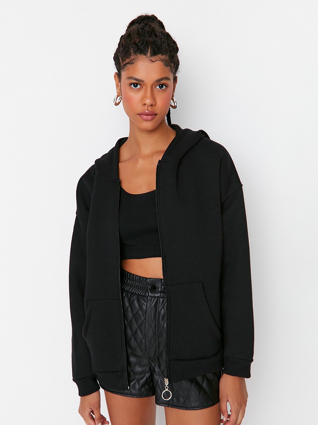 

Trendyol Hooded Long Sleeves Front Open Sweatshirt, Black
