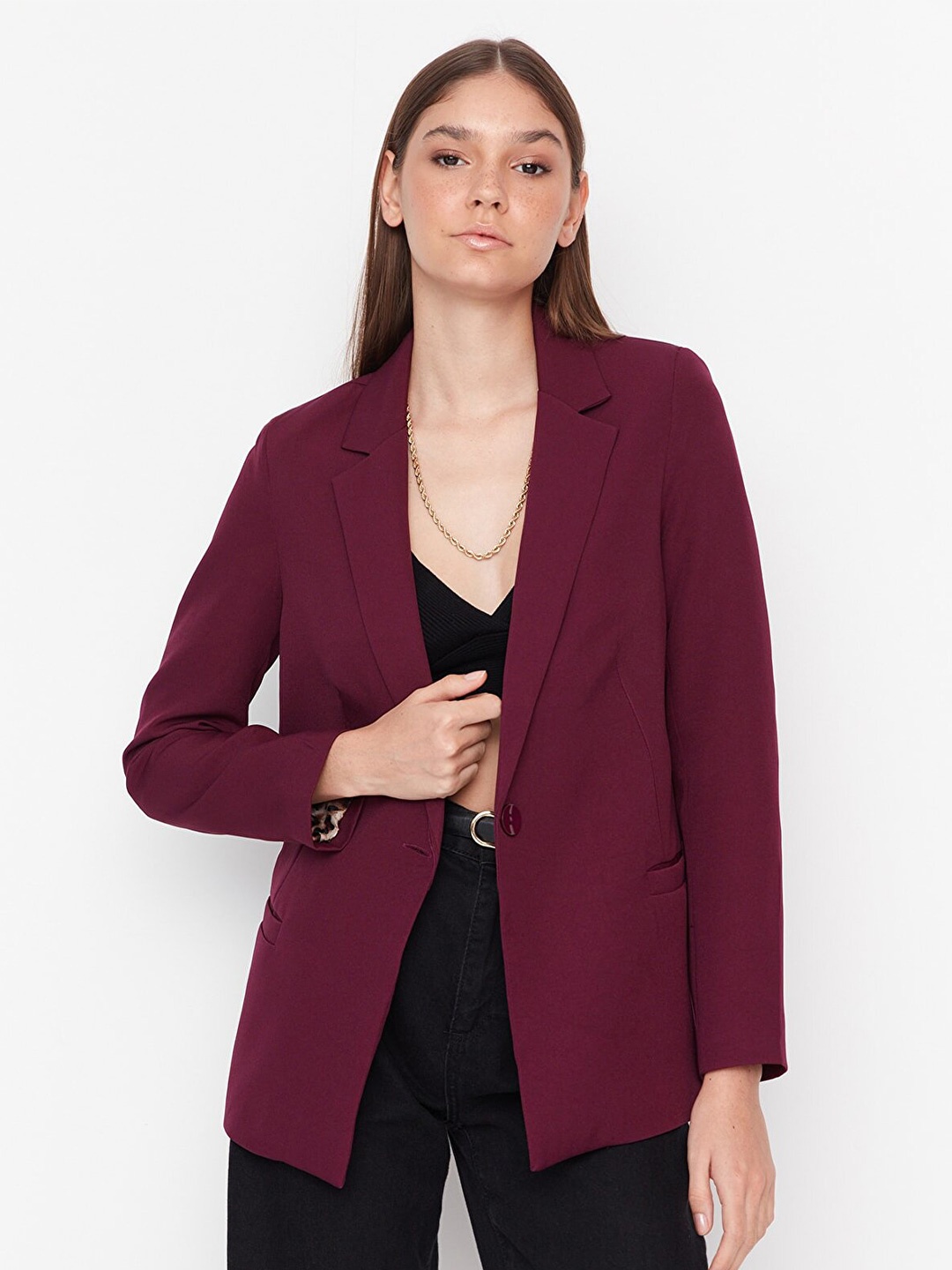 

Trendyol Notched Lapel Single Breasted Blazer, Magenta
