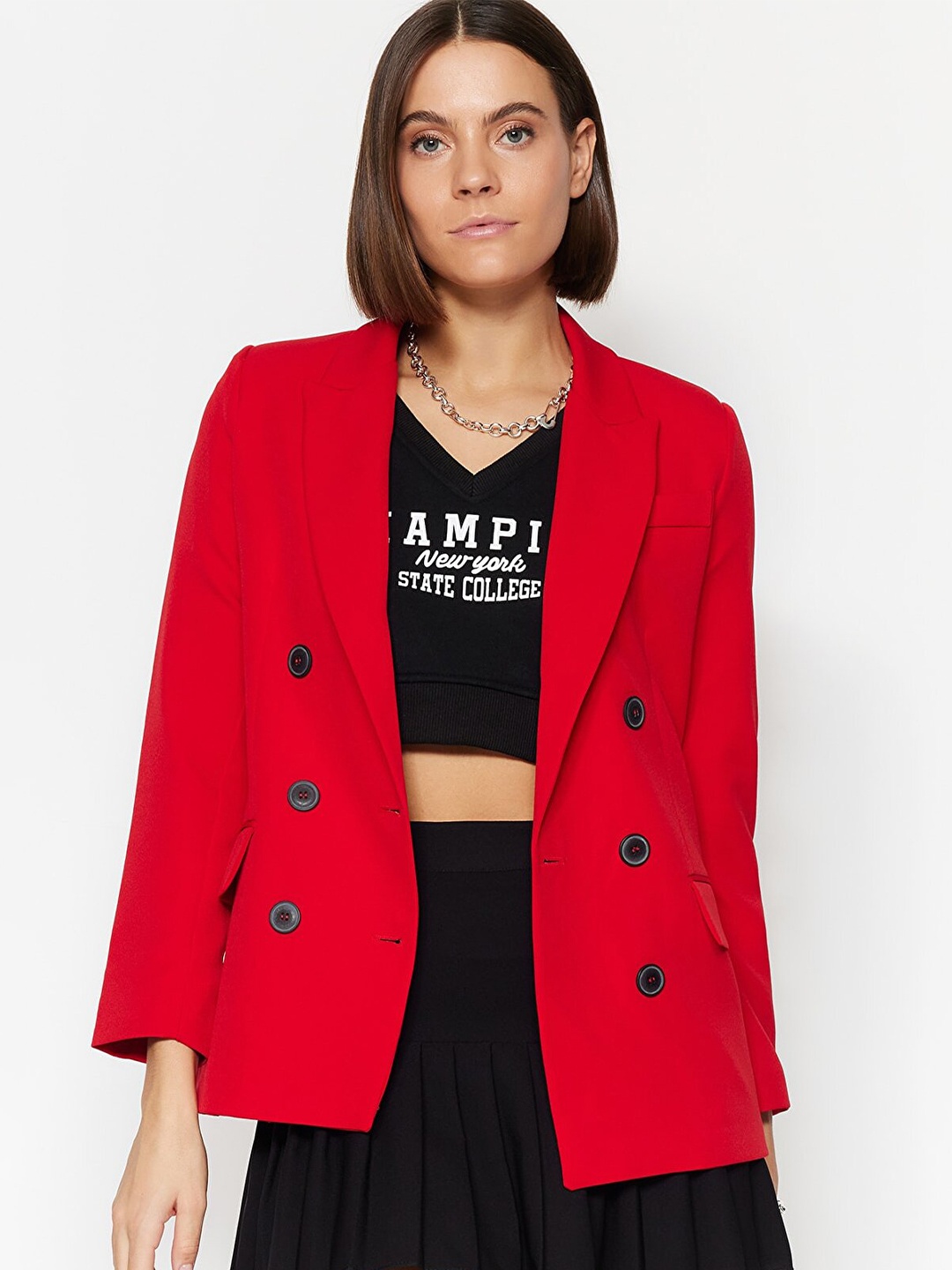 

Trendyol Double-Breasted Peaked Lapel Long Sleeves Blazer, Red