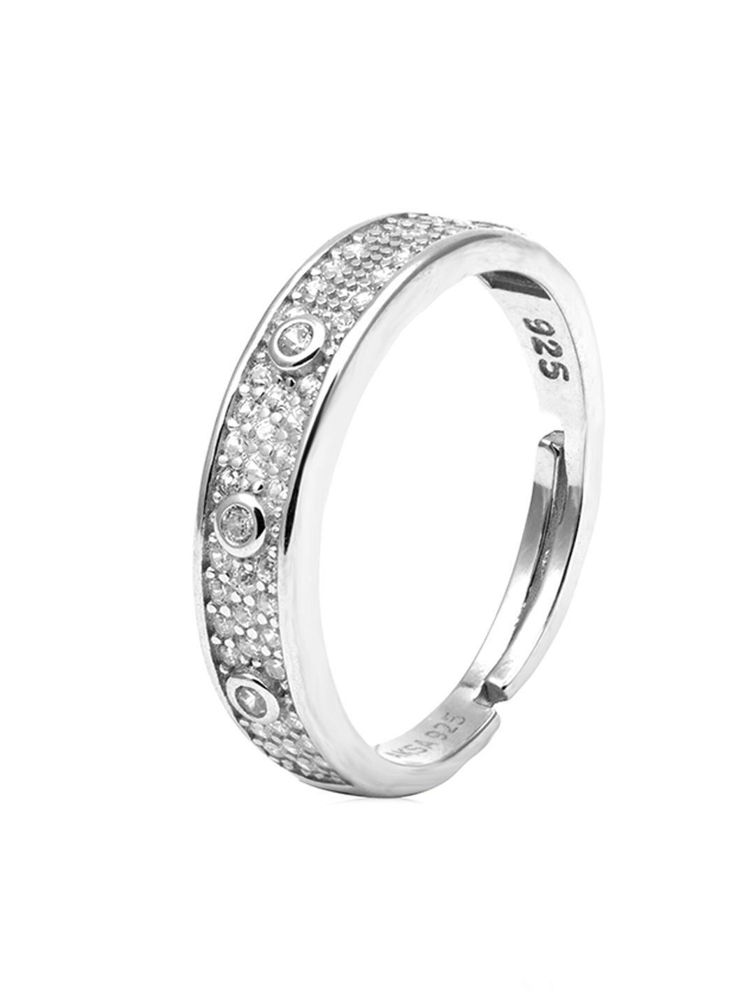 

AKSA Rhodium-Plated & CZ-Studded Textured Finger Ring, Silver