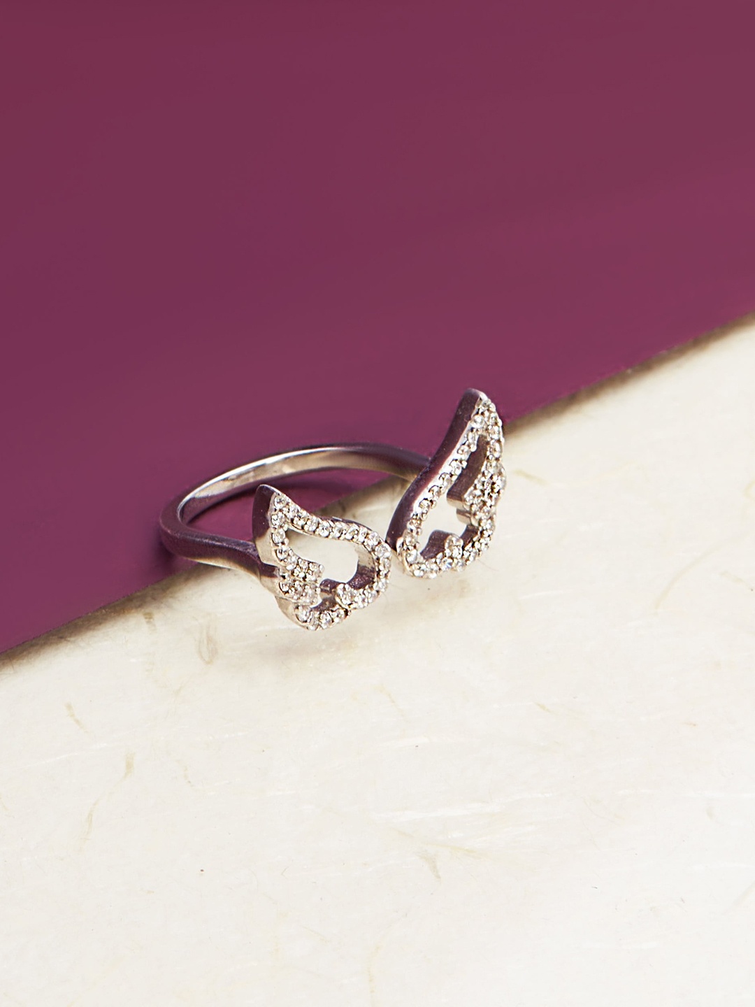 

AKSA Rhodium-Plated Wing Silver Adjustable Ring