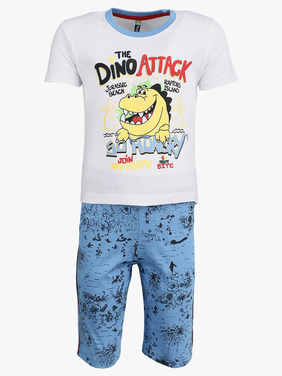

V-Mart Boys Printed Pure Cotton Round Neck T-shirt with Pyjamas Clothing Set, White