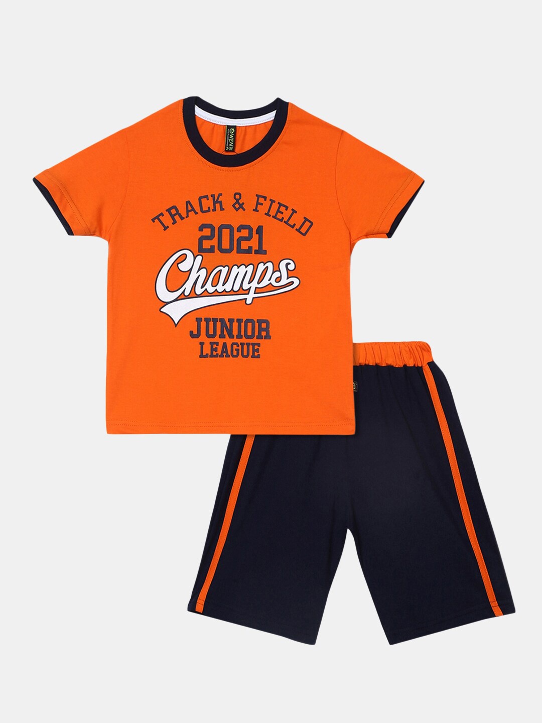 

V-Mart Boys Printed Pure Cotton T-shirt with Shorts Clothing Set, Orange