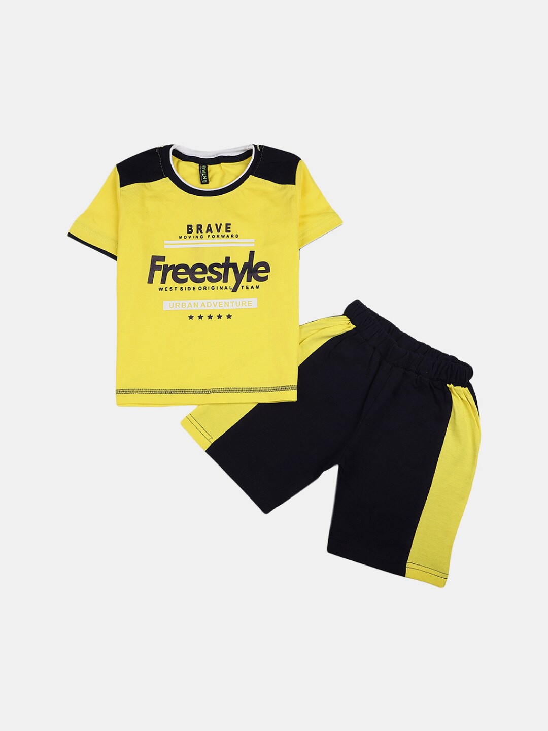 

V-Mart Boys Printed Pure Cotton T-shirt with Shorts, Yellow