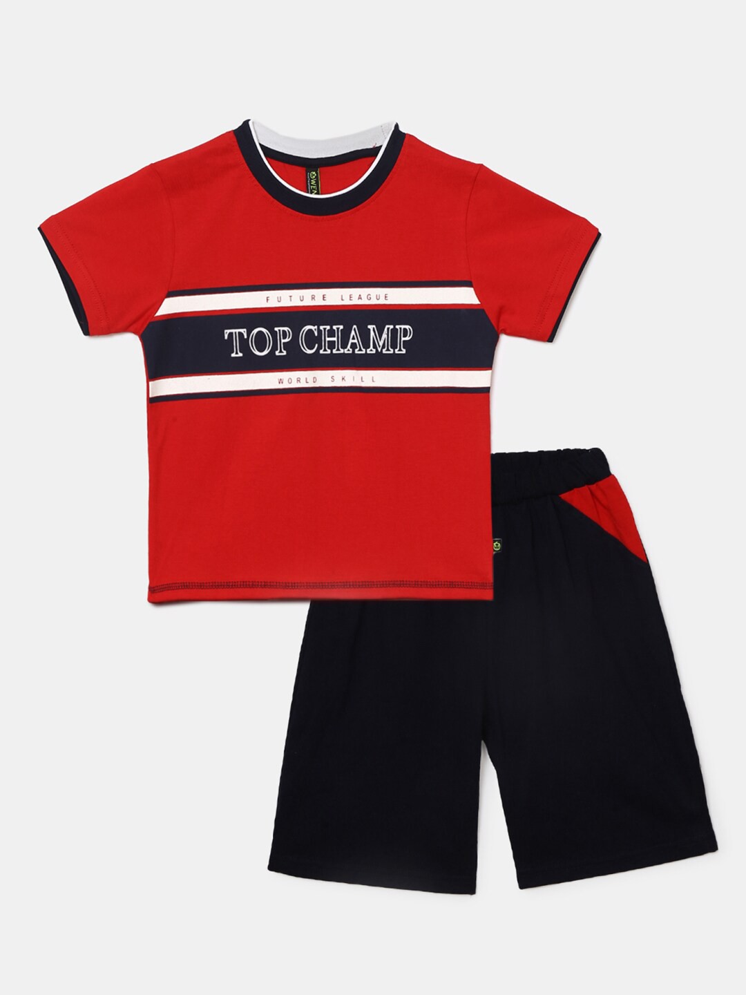 

V-Mart Boys Printed Pure Cotton T-shirt with Shorts, Red