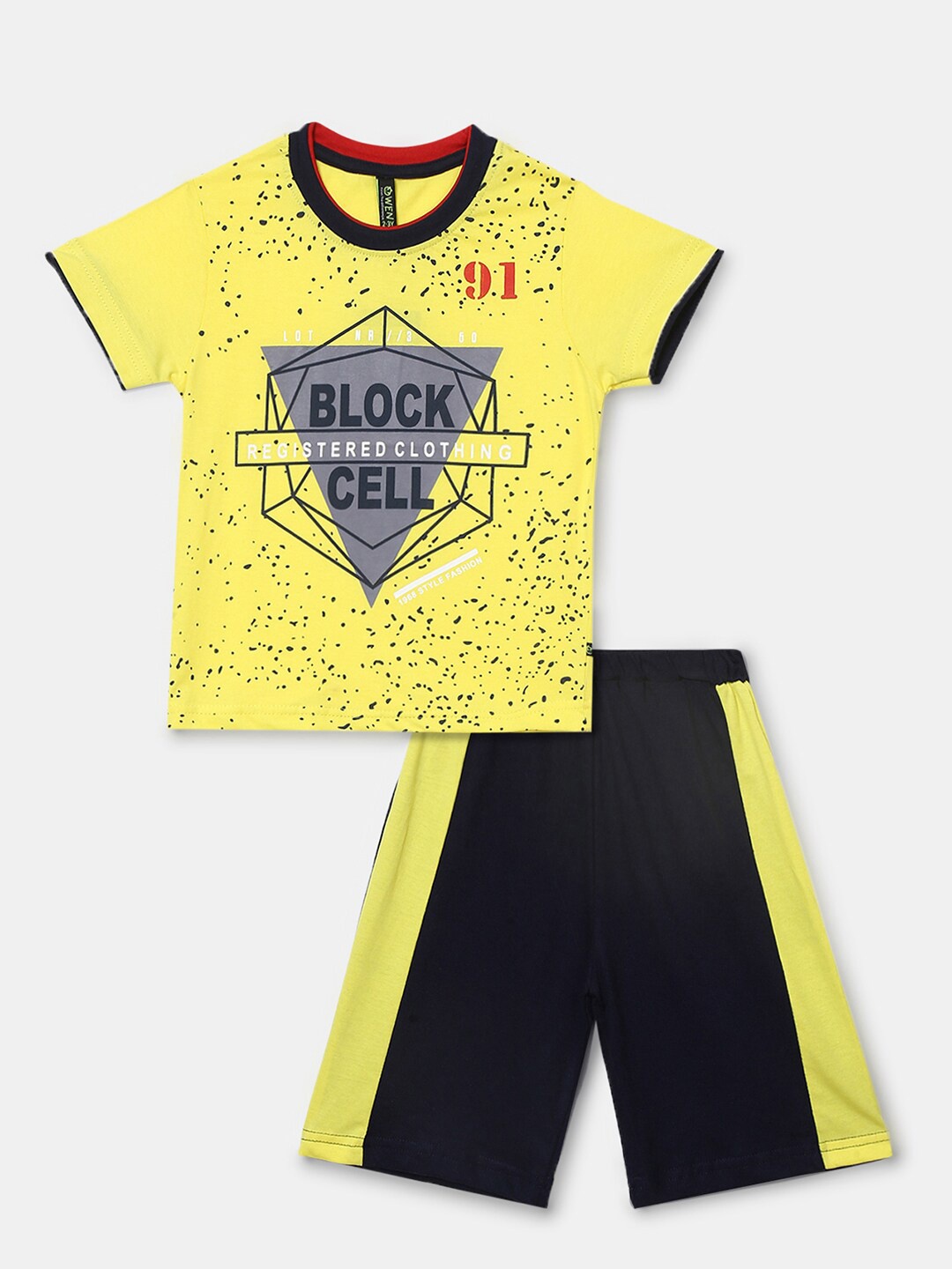 

V-Mart Boys Printed Pure Cotton T-shirt with Shorts, Yellow
