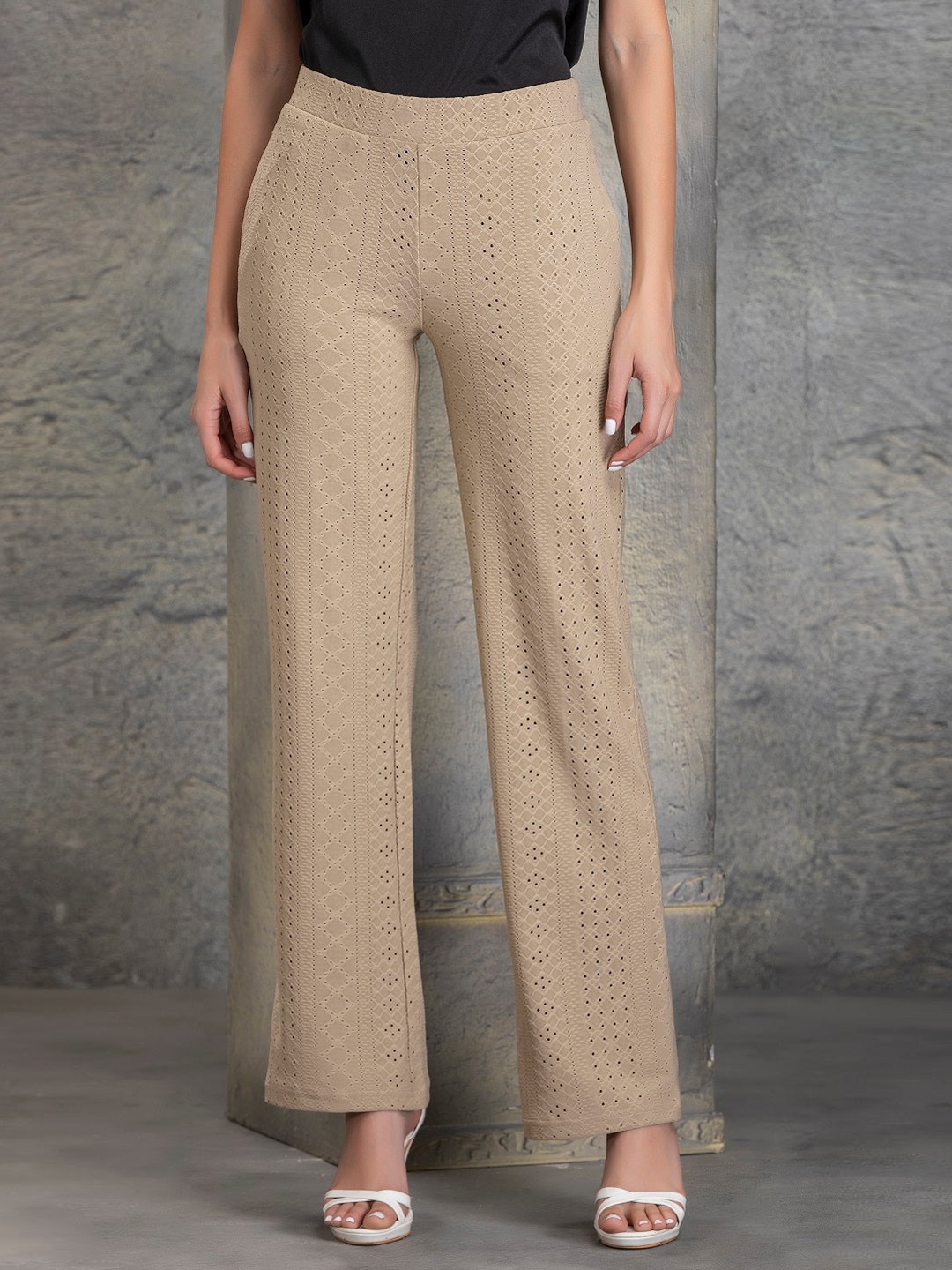

Lakshita Women Schiffli Knitted Palazzo, Beige