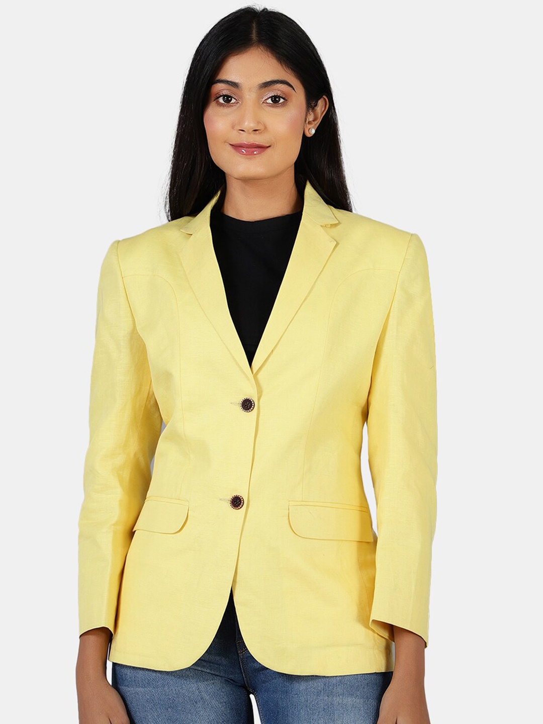 

INDOPHILIA Single-Breasted Cotton Linen Casual Blazer, Yellow