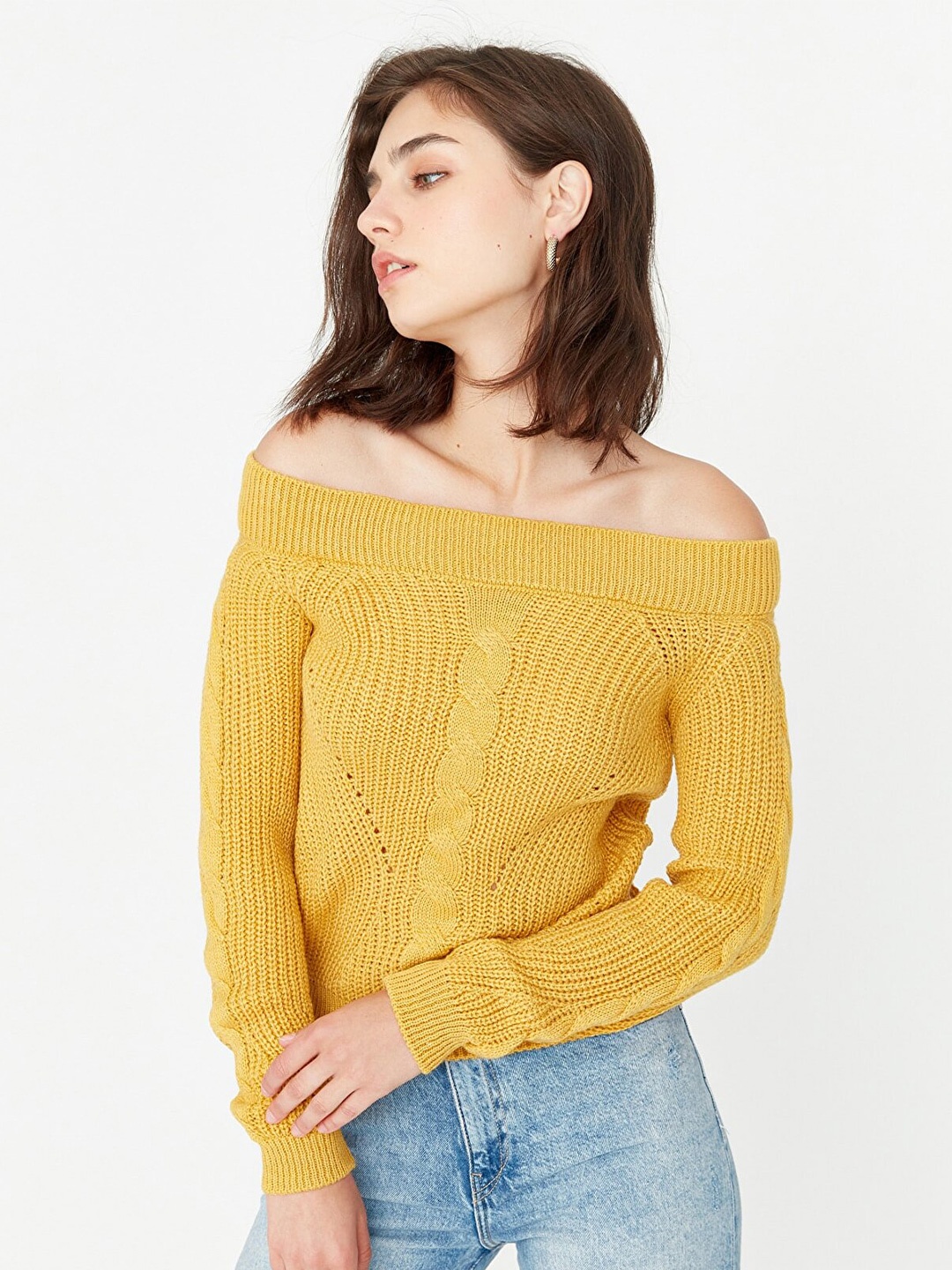 

Trendyol Self Design Off-Shoulder Bardot Top, Yellow