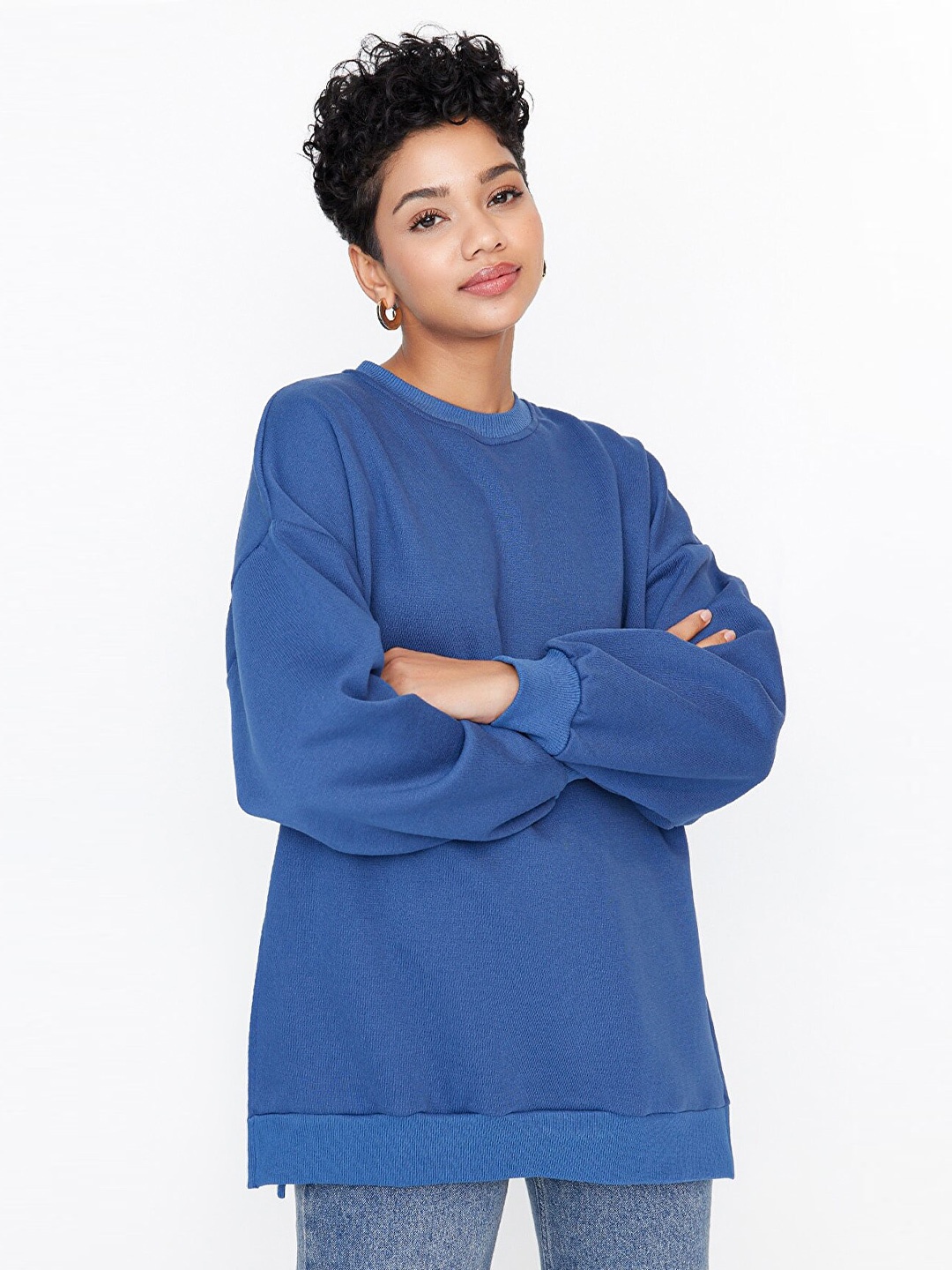 

Trendyol Indigo Round Neck Drop-Shoulder Sleeves Top, Blue