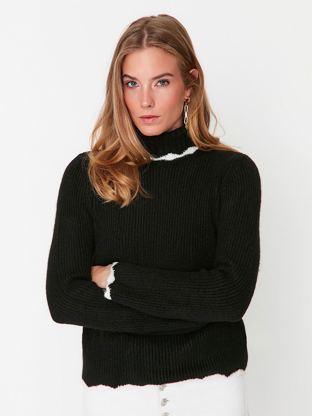 

Trendyol High Neck Long Sleeves Knitted Top, Black