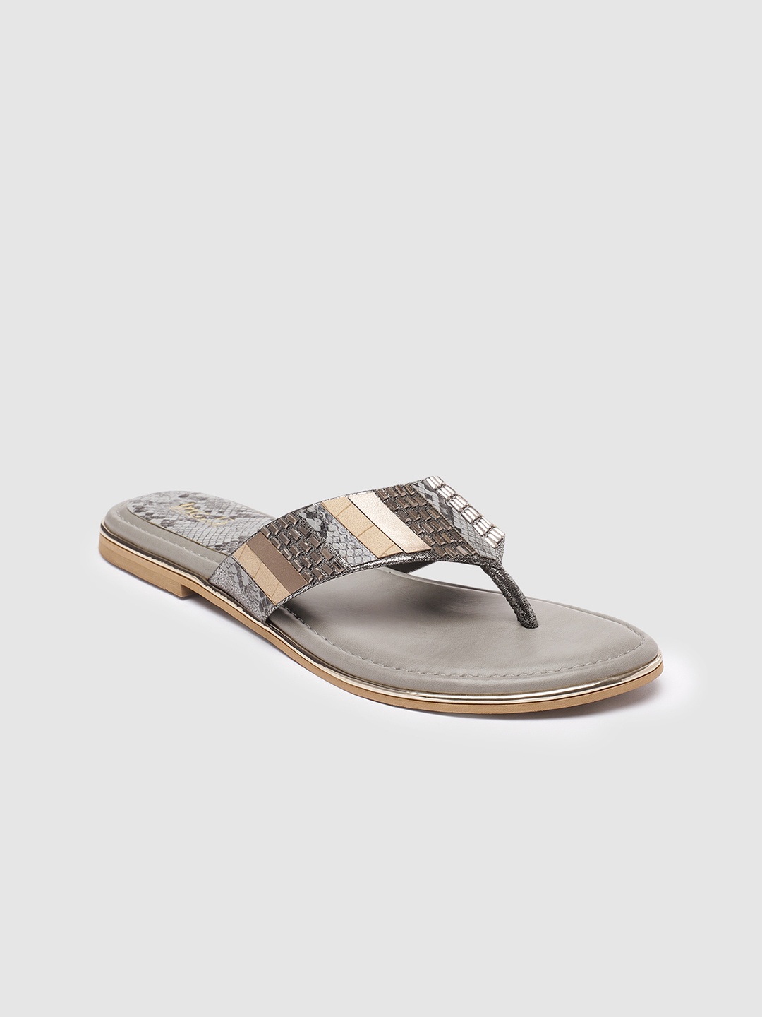 

Inc 5 Women Textured T-Strap Flats, Grey