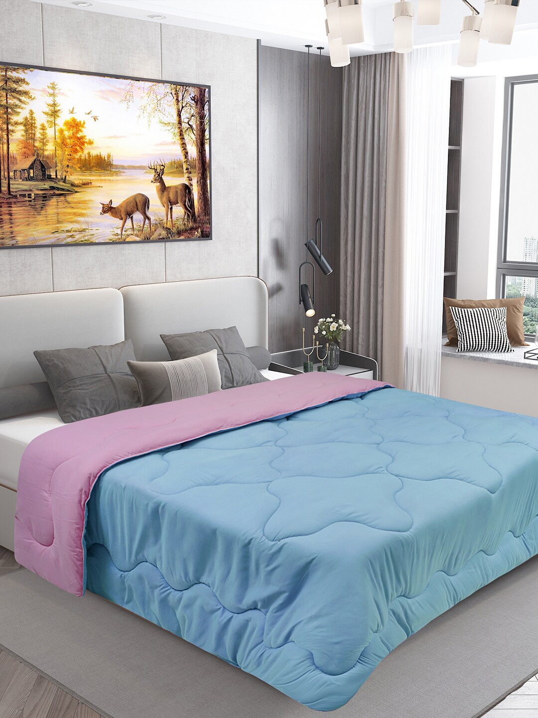 

DREAM CARE Blue & Pink Microfiber Reversible AC Room 450 GSM Double Bed Comforter