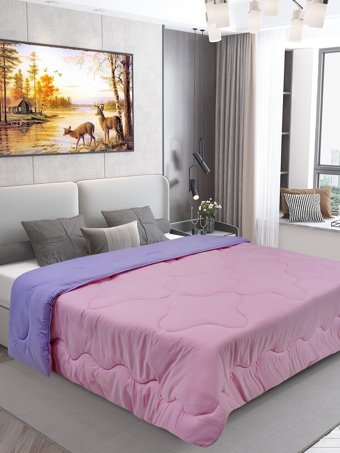 

DREAM CARE Pink & Purple Microfiber Reversible AC Room 450 GSM Double Bed Comforter