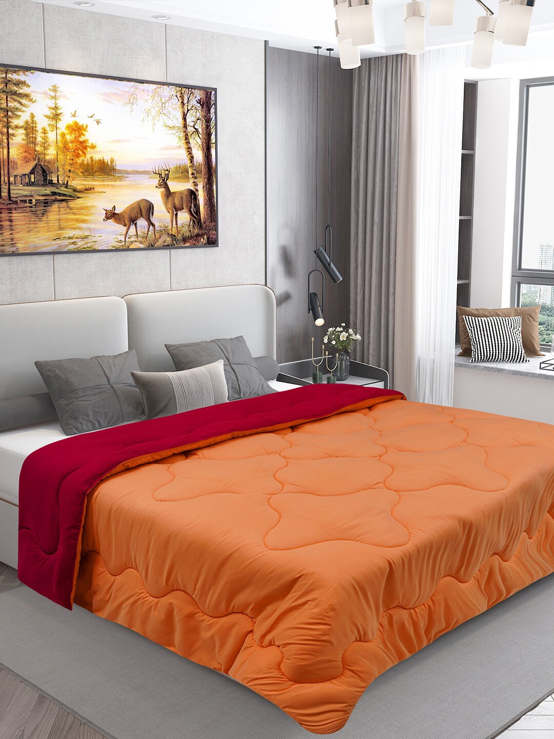 

DREAM CARE Peach-Coloured Microfiber Reversible AC Room 450 GSM Double Bed Comforter