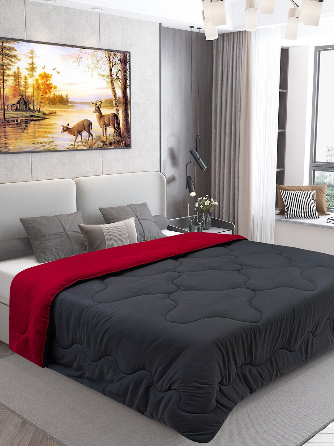 

DREAM CARE Grey & Maroon Microfiber Reversible AC Room 450 GSM Single Bed Comforter