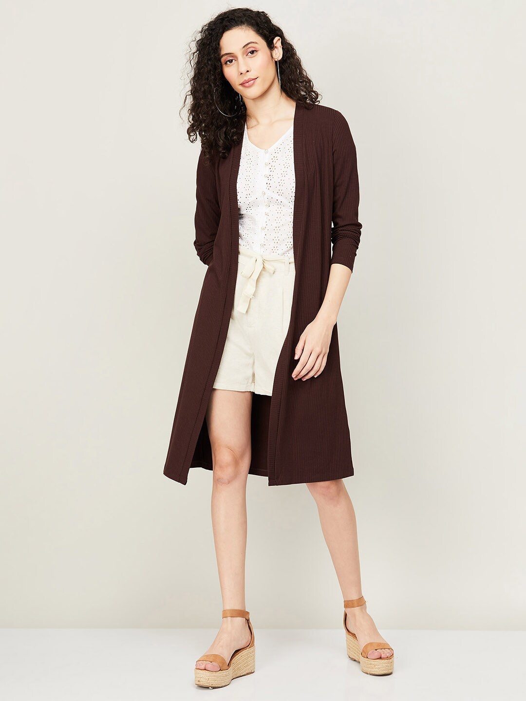 

CODE by Lifestyle Open Front Longline Shrug, Brown