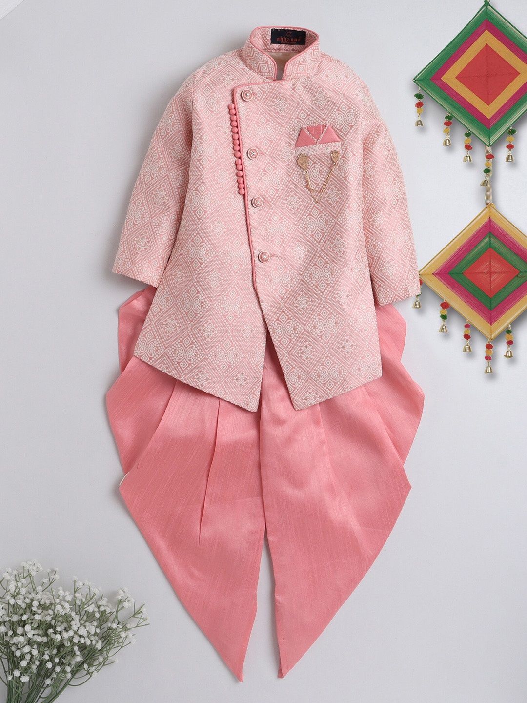 

ahhaaaa Boy Self-Designed Sherwani Set, Pink