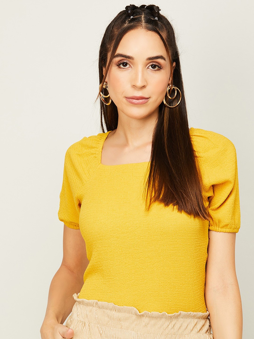 

Fame Forever by Lifestyle Square Neck Puff Sleeves Top, Yellow