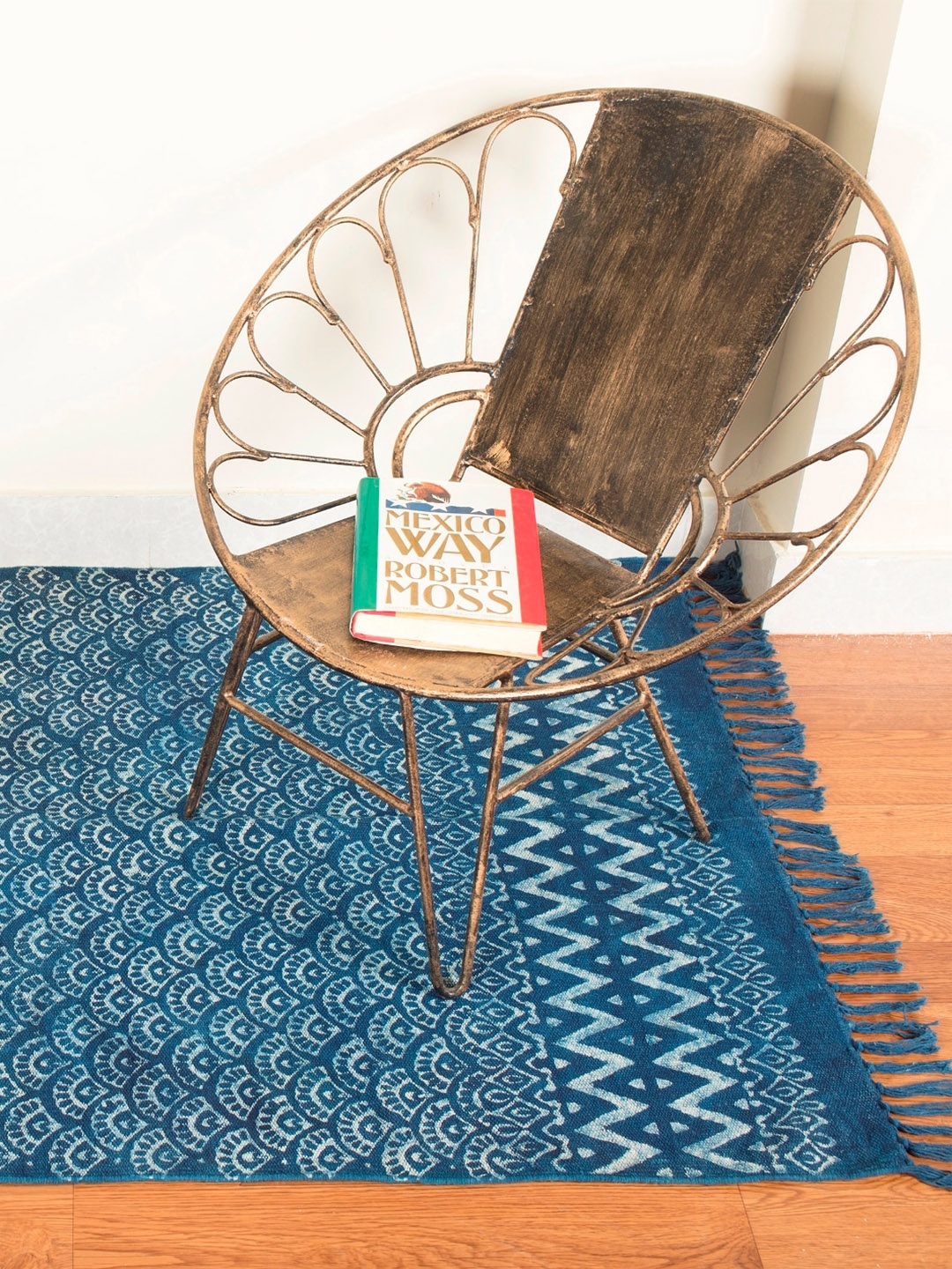 

HANDICRAFT PALACE Blue & White Hand Block Printed Cotton Carpet