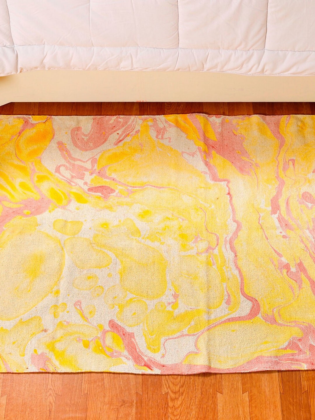 

HANDICRAFT PALACE Yellow & Pink Hand Block Printed Cotton Carpet