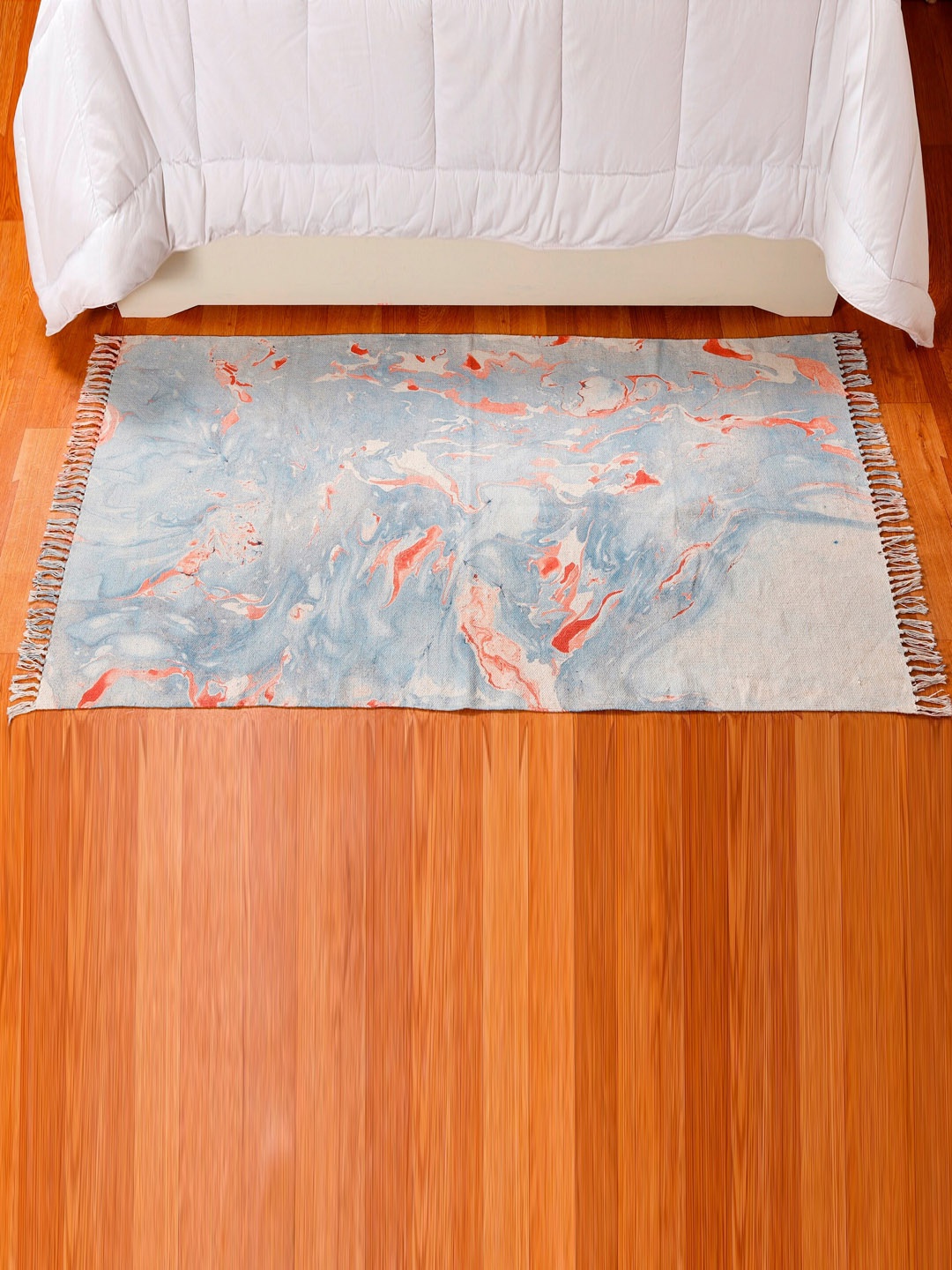 

HANDICRAFT PALACE Blue & Red Hand Block Printed Cotton Carpet