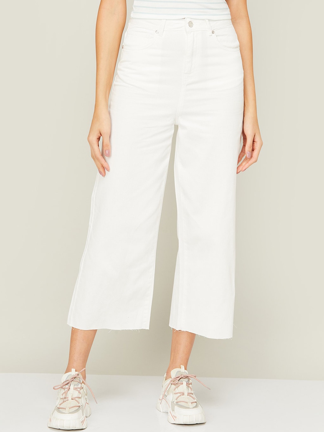 

Ginger by Lifestyle Women Wide Leg High-Rise Cotton Jeans, White