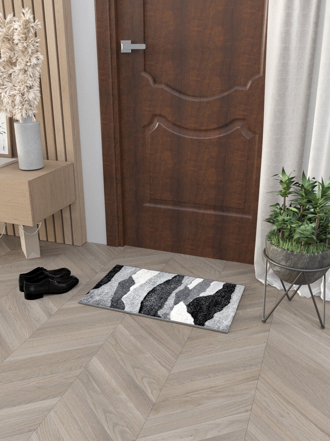 

Clasiko Grey & Black Abstract Printed Anti-Skid Doormat