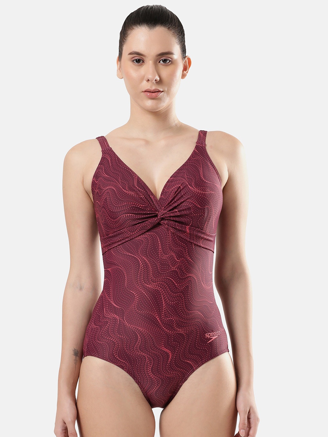 

Speedo Abstract Printed Bodysuit, Maroon