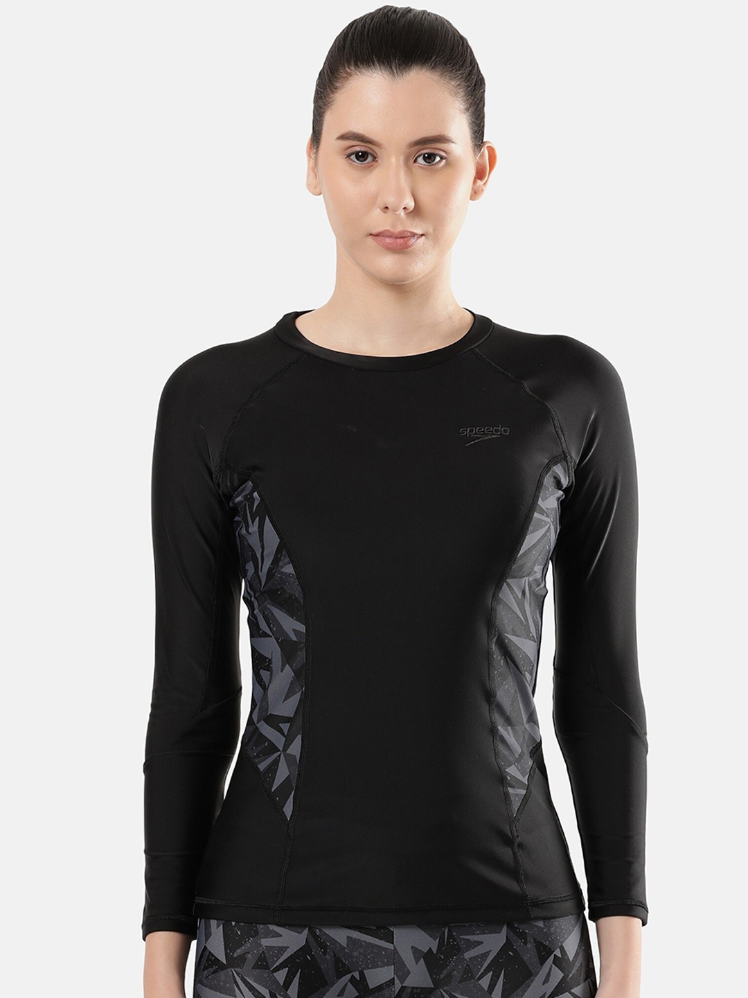 

Speedo Abstract Printed Hyperboom Swim Top, Black