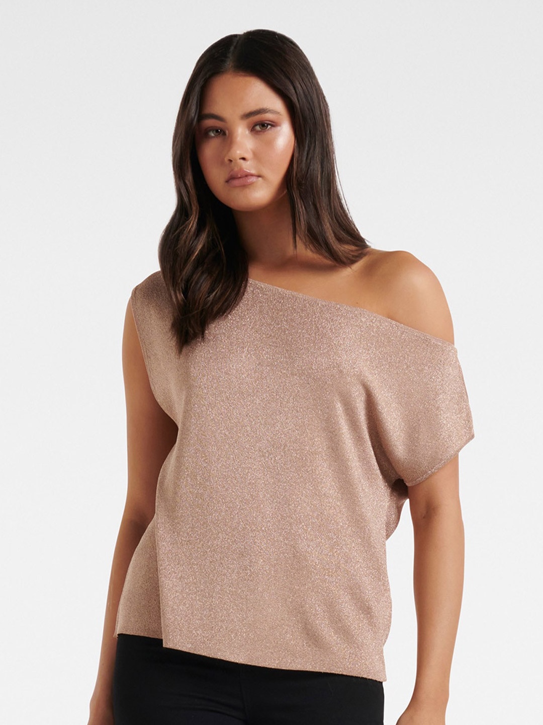

Forever New One Shoulder Short Sleeve Top, Rose gold