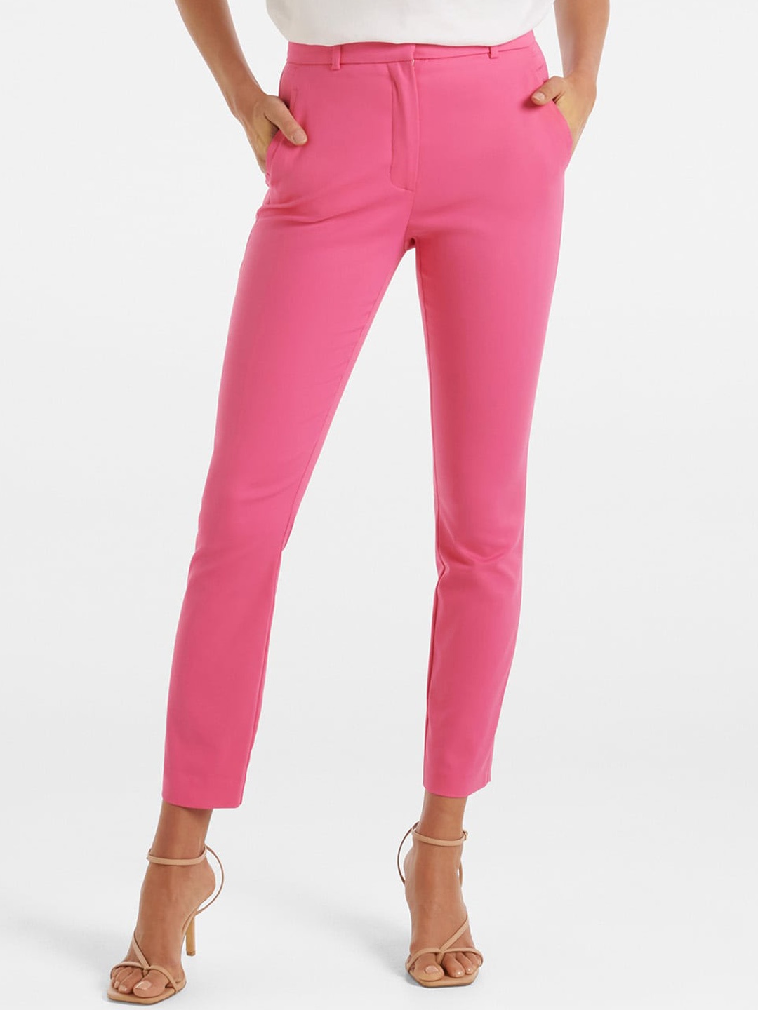 

Forever New Women Slim Fit Formal Trousers, Pink
