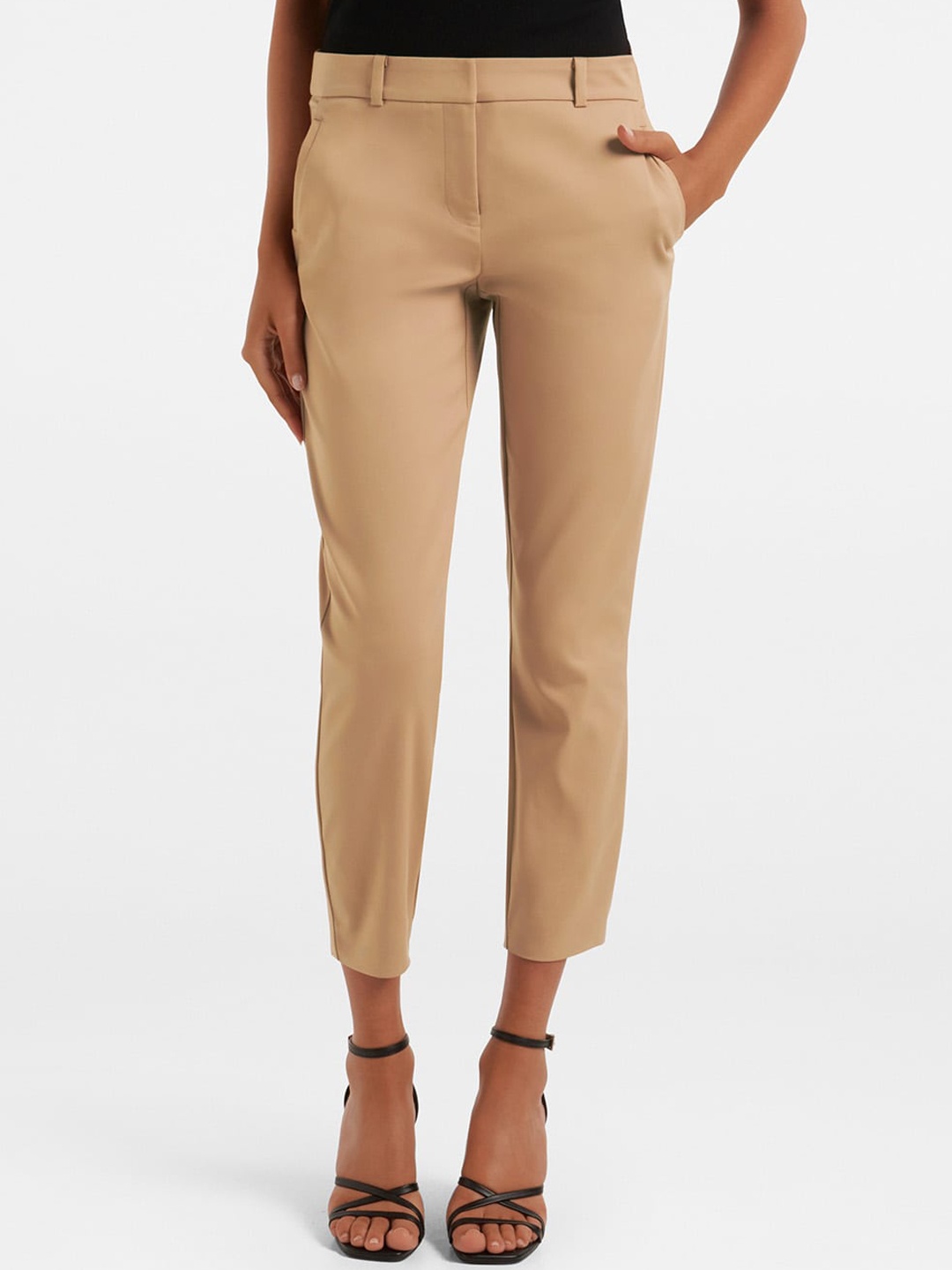 

Forever New Women Slim Fit Formal Trousers, Beige