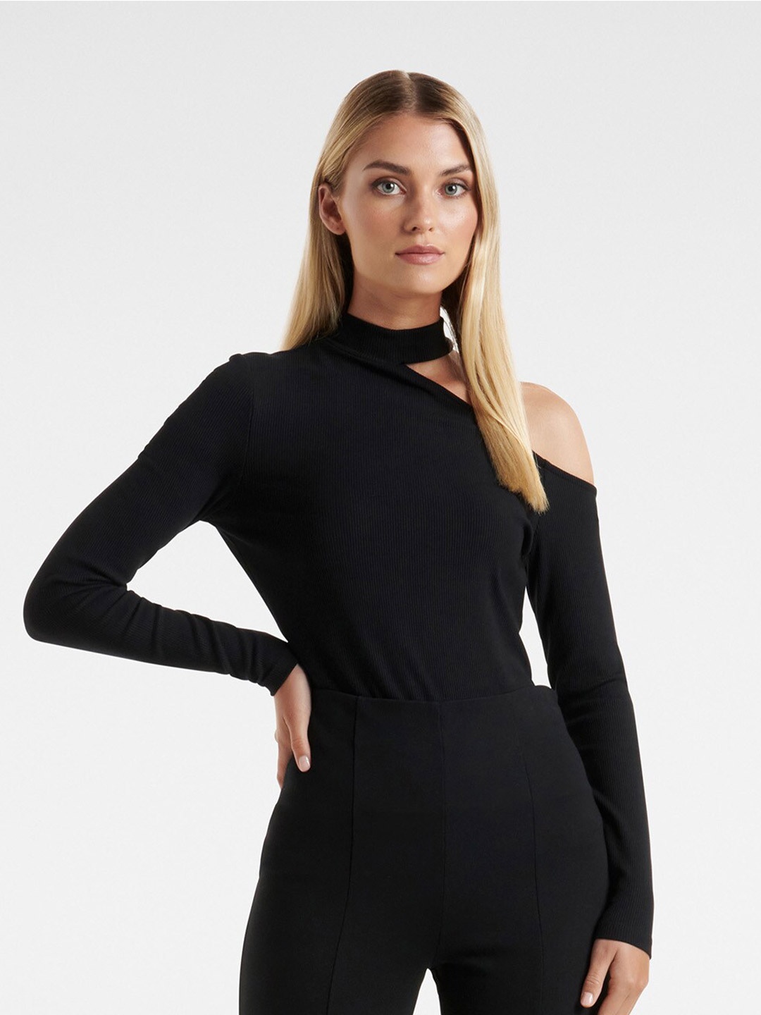 

Forever New Asymmetrical Cold Shoulder Top, Black