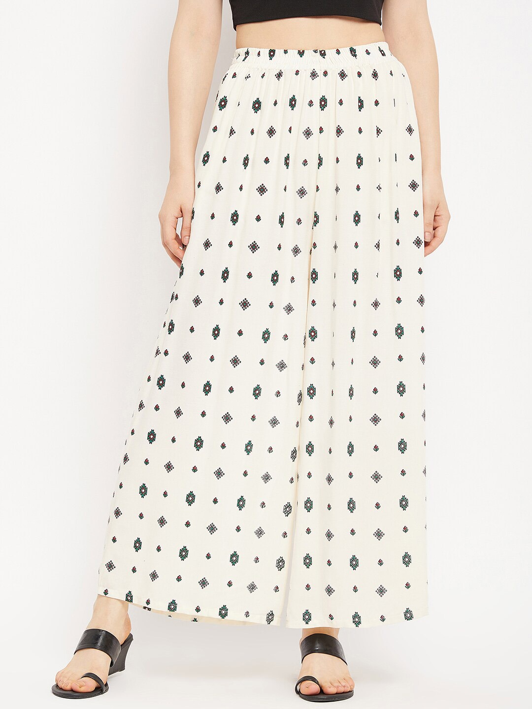 

TULIP 21 Women Printed Flared Palazzos, Off white