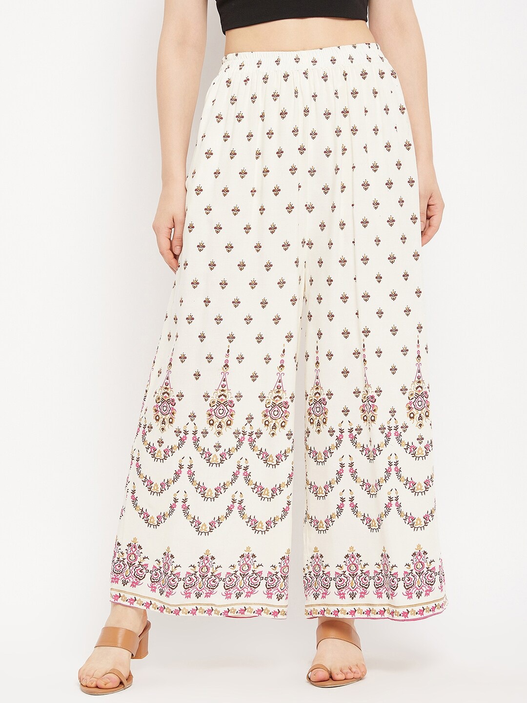 

TULIP 21 Women Ethnic Motifs Printed Flared Palazzo, Off white