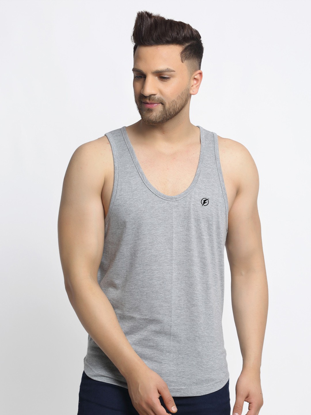 

Friskers Men Pure Cotton Sleeveless Gym Vest, Grey