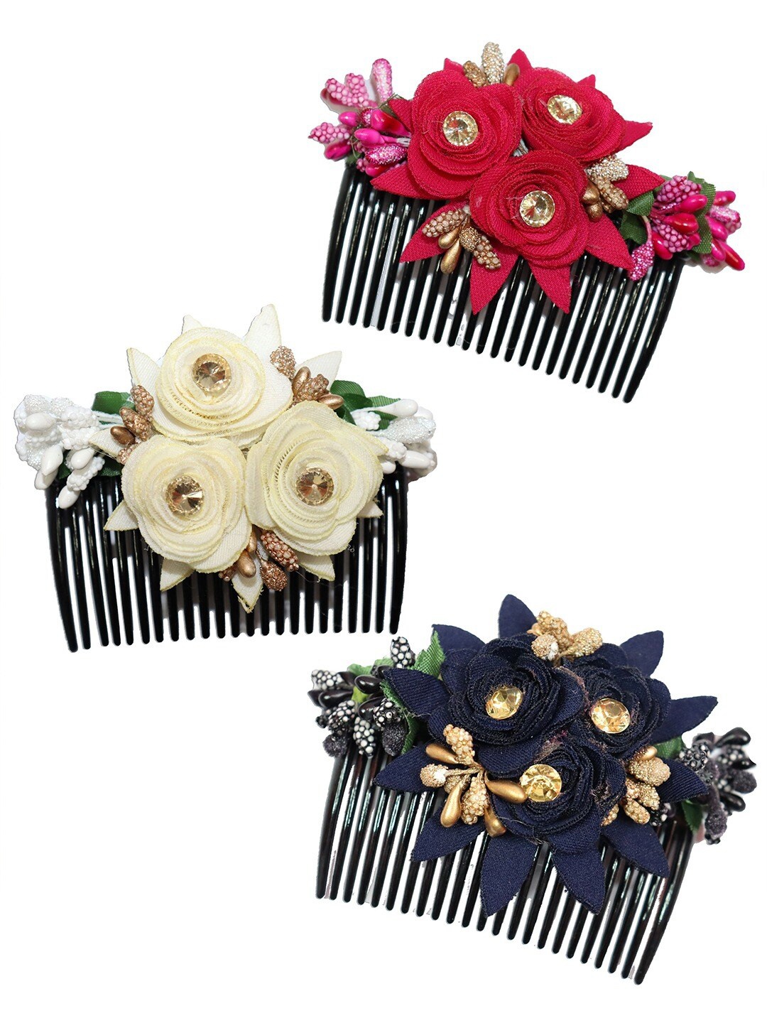 

Krelin Women Set Of 3 Hair Comb Flower Design Jooda Hairpin Comb, Pink