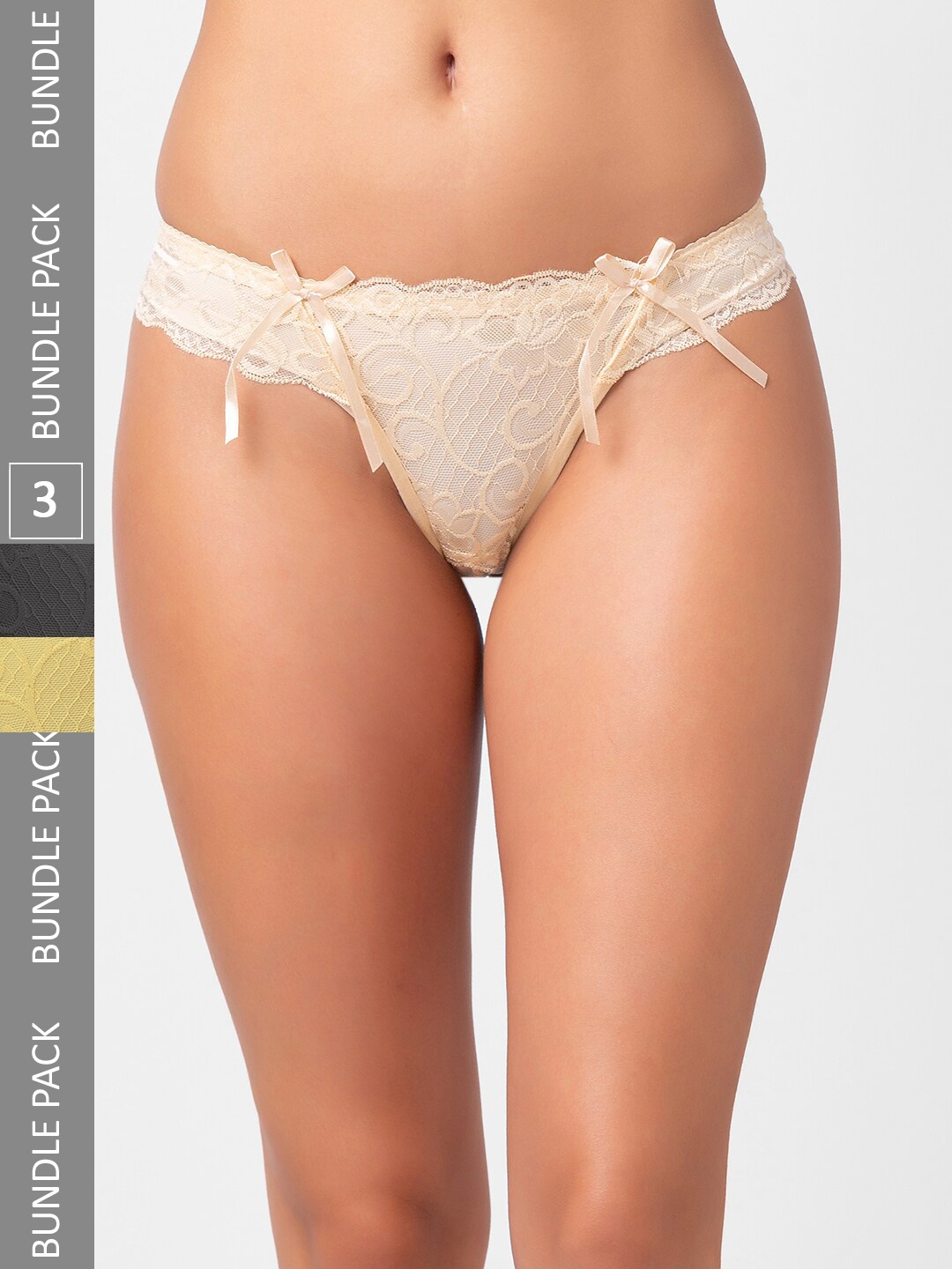 

NOIRA Women Pack Of 3 Assorted Lace Thong Briefs