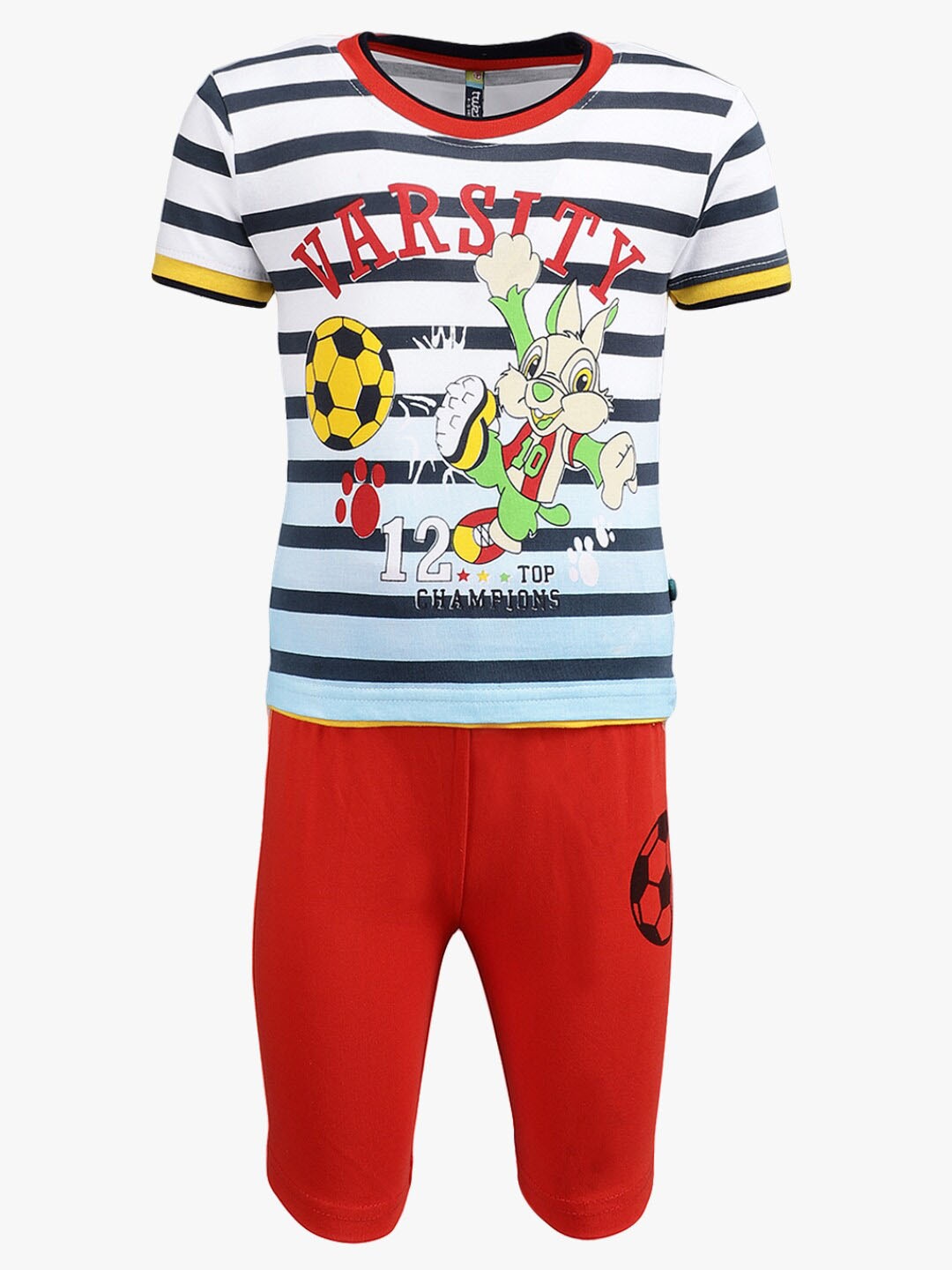 

V-Mart Kids Printed Pure Cotton T-shirt with Pyjamas, White