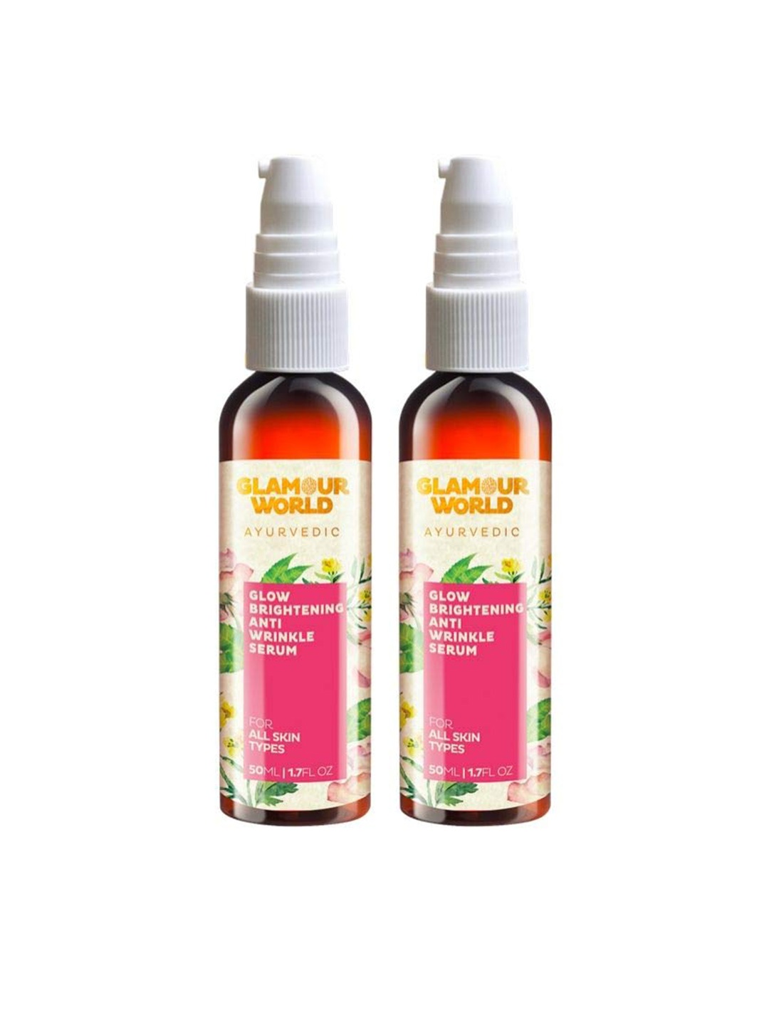 

Glamour World Ayurvedic Set Of 2 Glow Brightening Anti Wrinkle Face Serum- 50ml Each, White